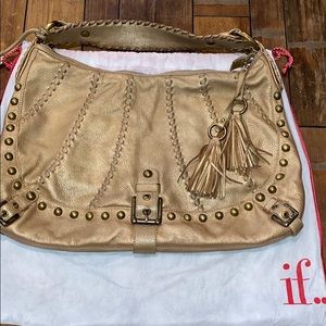 Isabella Fiore Shoulder Handbag Tan/Gold USED